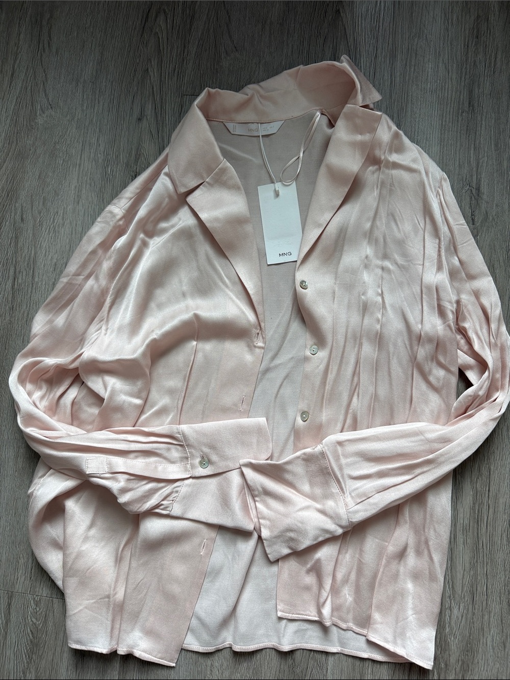 Mango Pale Pink Satin Button-Front Blazer Jacket